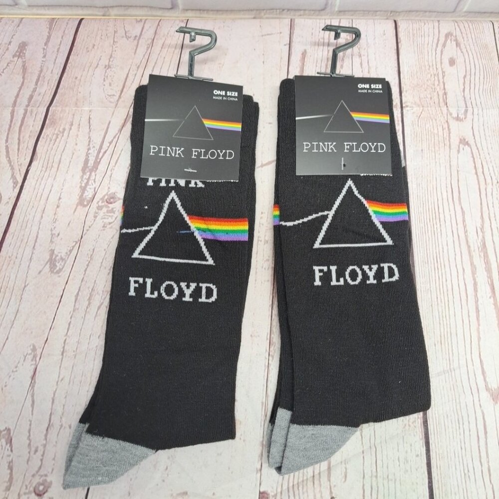 2 Pair Pink Floyd Prizm Dark Side‎ Moon Men's Crew Socks Black One Size (7-12)